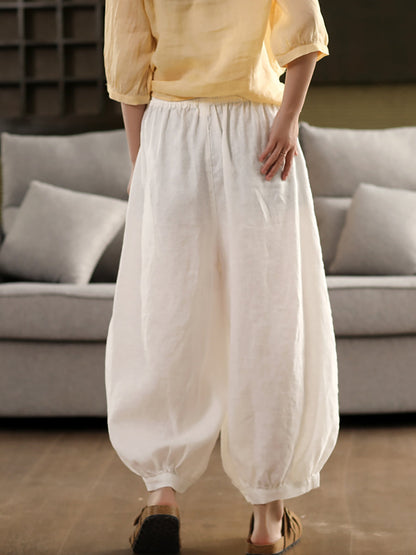 Summer Color 100%Linen Women Pure Harem Casual Pants