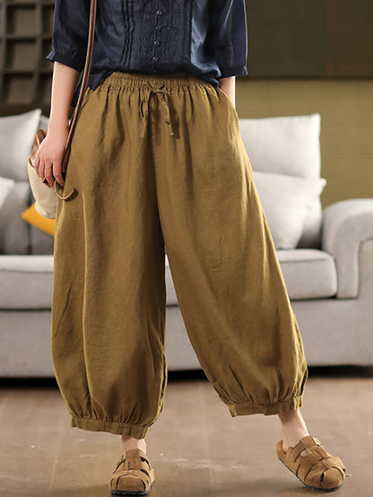 Summer Color 100%Linen Women Pure Harem Casual Pants
