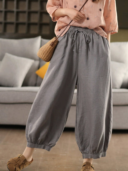 Summer Color 100%Linen Women Pure Harem Casual Pants