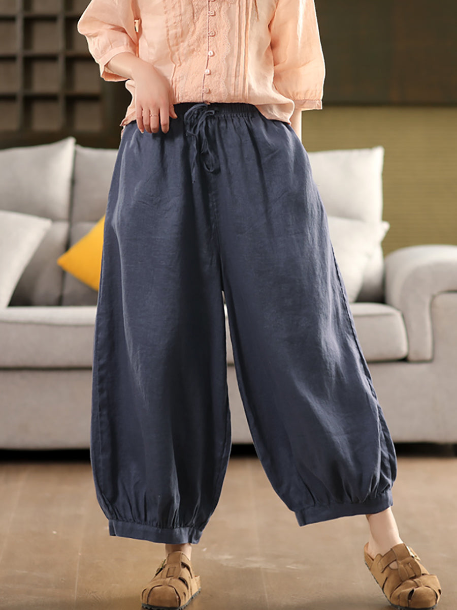 Summer Color 100%Linen Women Pure Harem Casual Pants