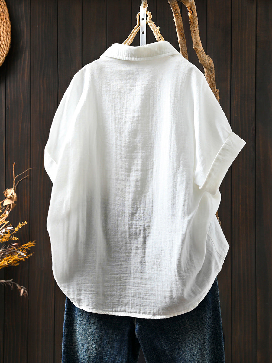 Shirt Tun-down 100%Cotton Artsy Women Flower Collar