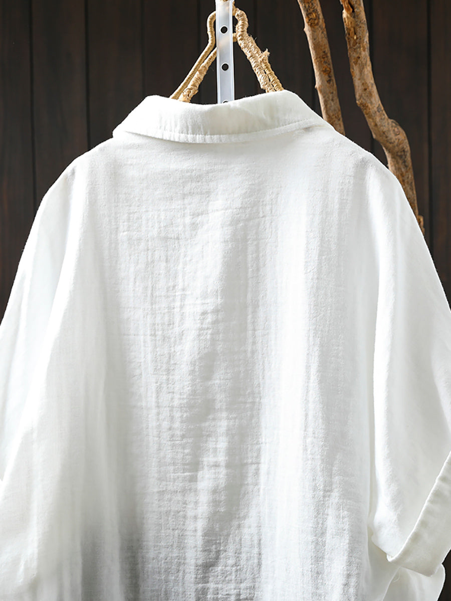 Shirt Tun-down 100%Cotton Artsy Women Flower Collar