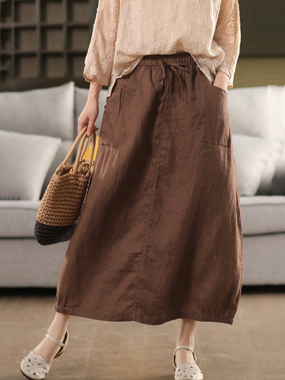 Pure Women Color 100%Linen Skirt Summer