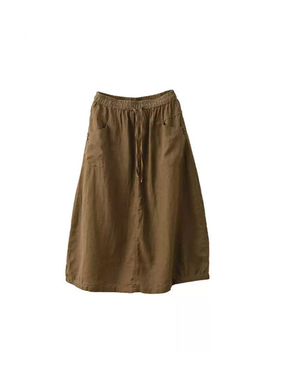 Pure Women Color 100%Linen Skirt Summer