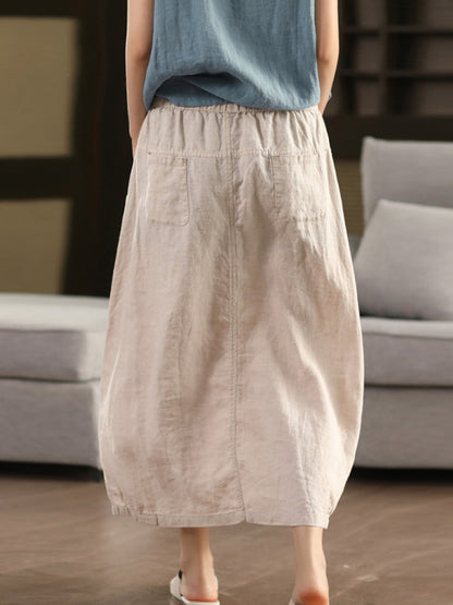Pure Women Color 100%Linen Skirt Summer