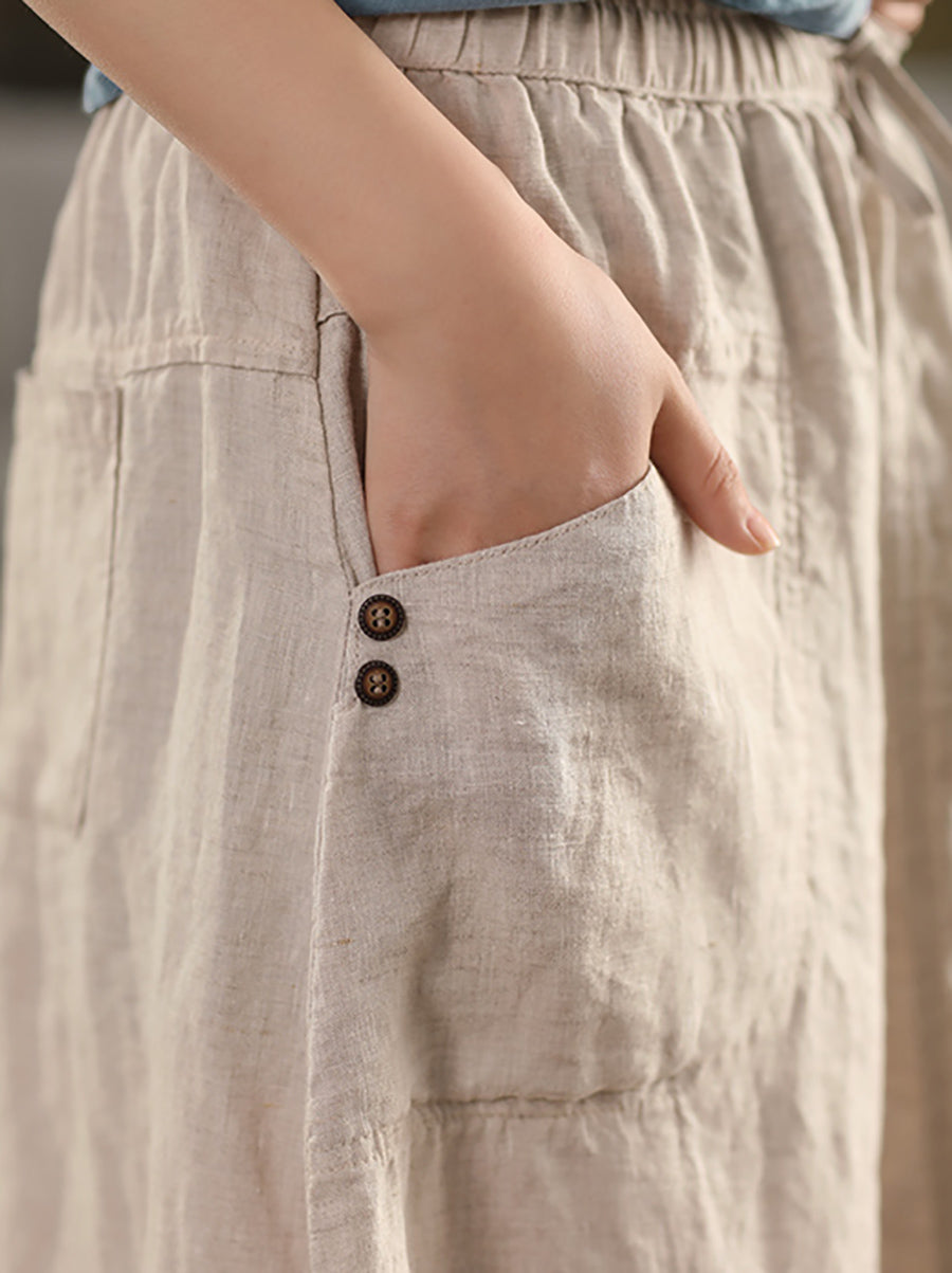 Pure Women Color 100%Linen Skirt Summer