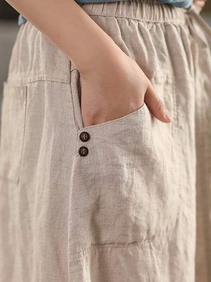 Pure Women Color 100%Linen Skirt Summer