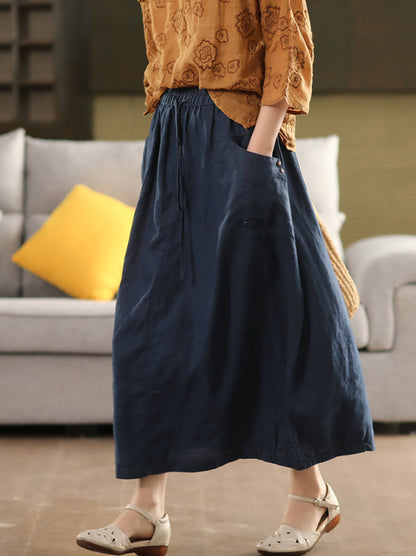 Pure Women Color 100%Linen Skirt Summer