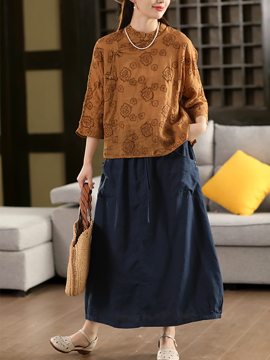 Pure Women Color 100%Linen Skirt Summer