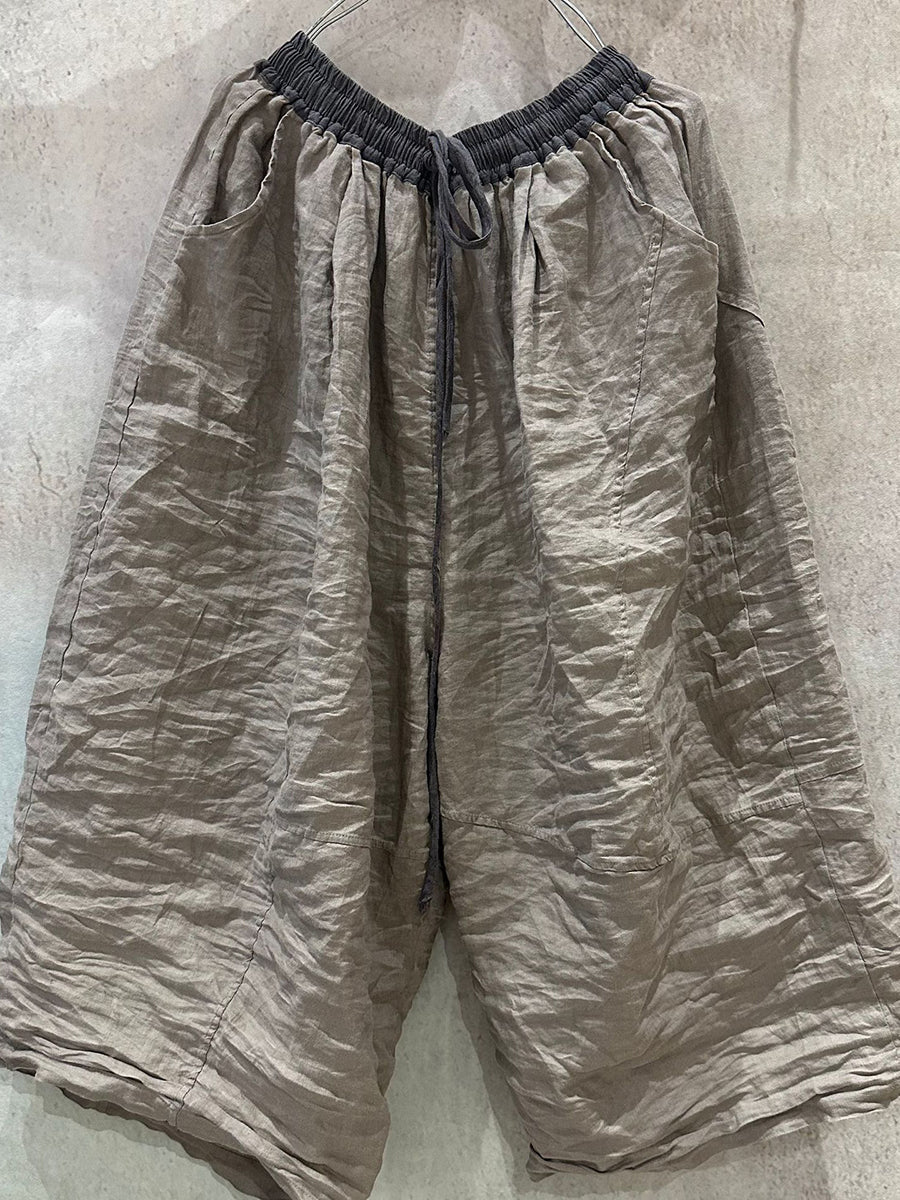 Summer Wide-leg Pants Colorblock Women Linen