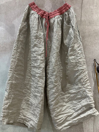 Summer Wide-leg Pants Colorblock Women Linen