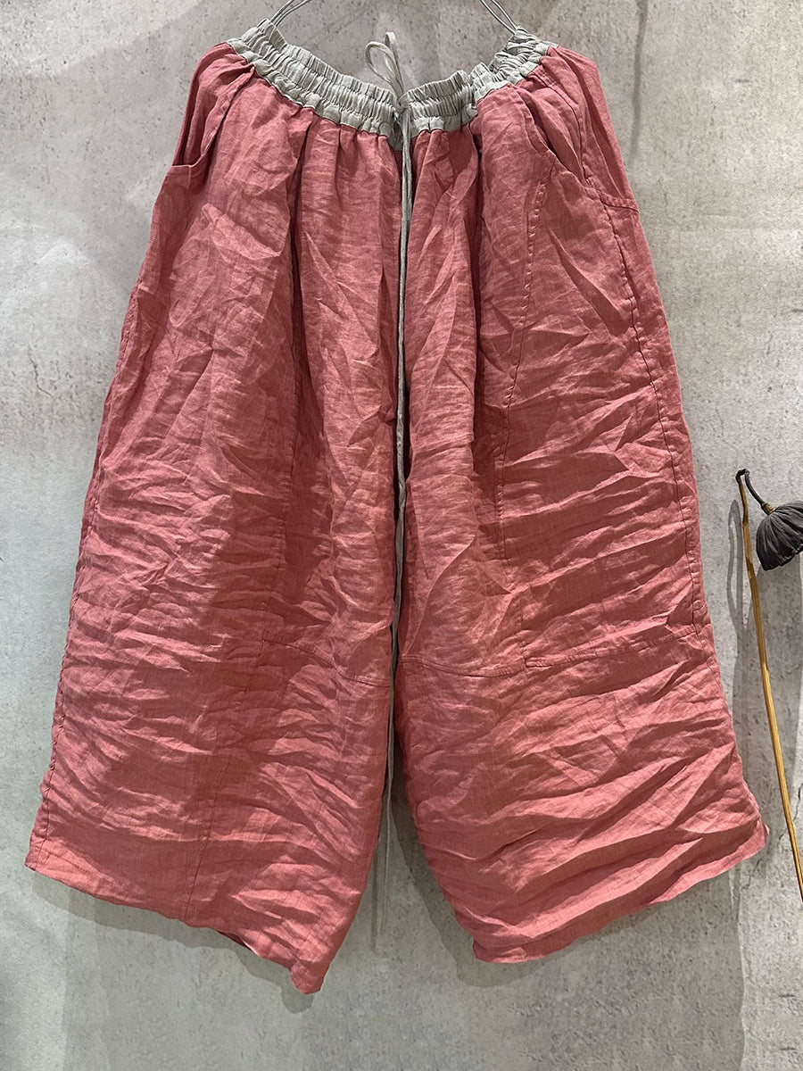 Summer Wide-leg Pants Colorblock Women Linen