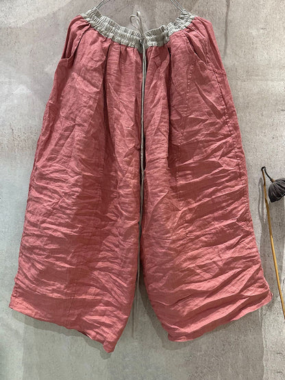 Summer Wide-leg Pants Colorblock Women Linen