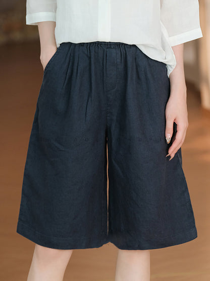 Women Casual Color 100%Linen Pure Fifth Summer Pants