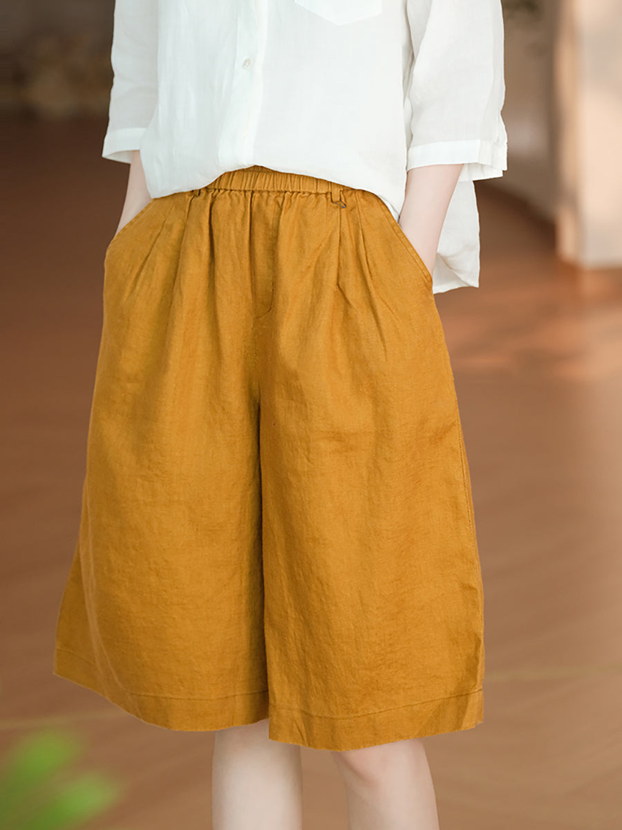 Women Casual Color 100%Linen Pure Fifth Summer Pants