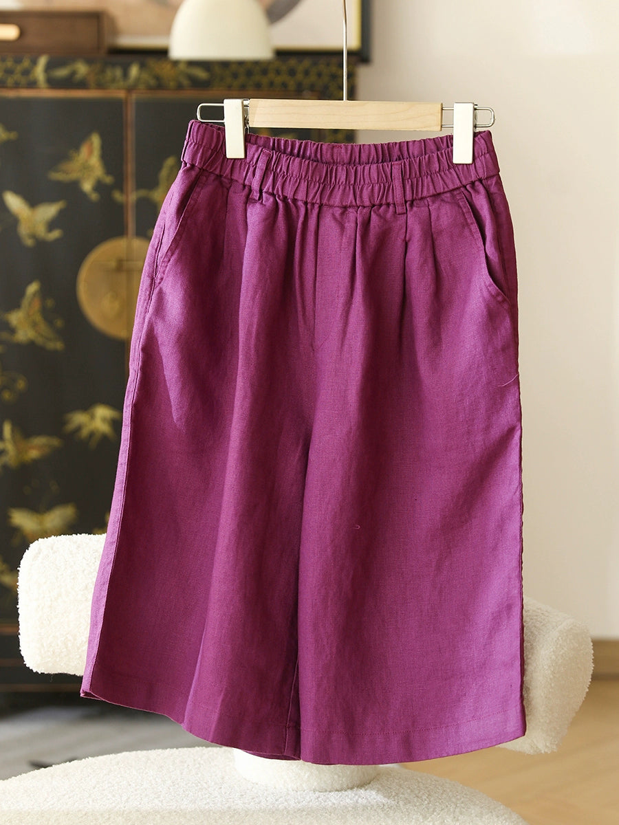 Women Casual Color 100%Linen Pure Fifth Summer Pants