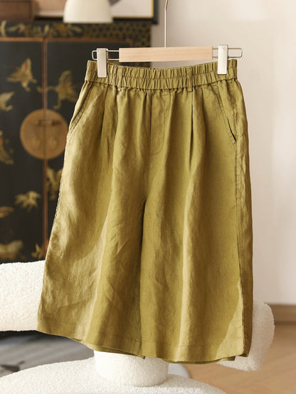Women Casual Color 100%Linen Pure Fifth Summer Pants