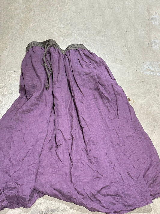 Summer Vinage Colorblock Ramie Loose Women Skirt