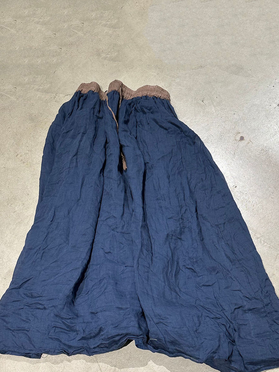 Summer Vinage Colorblock Ramie Loose Women Skirt