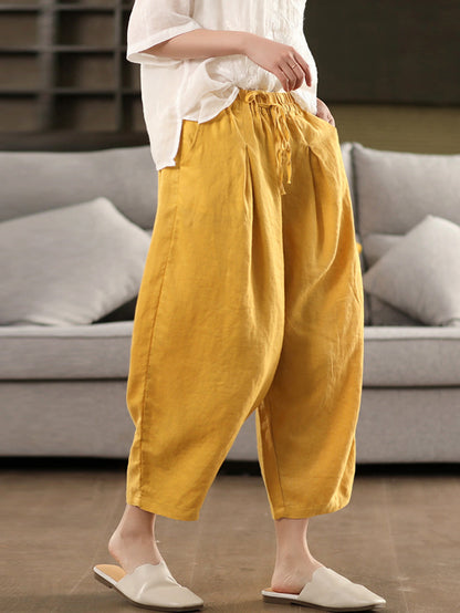 Harem Summer 100%Linen Color Pants Pure Women