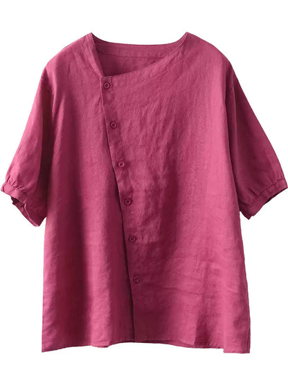 Thin Color Women Summer Shirt Pure Casual O-Neck