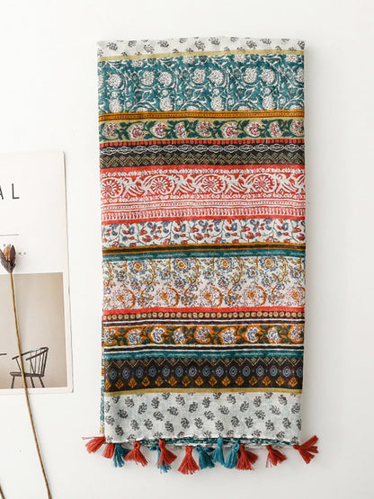 Bohemia Women Shawl Scarf Spliced Floral Tassel