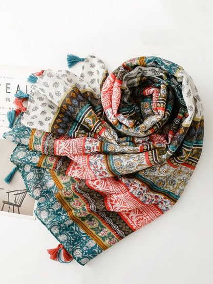 Bohemia Women Shawl Scarf Spliced Floral Tassel