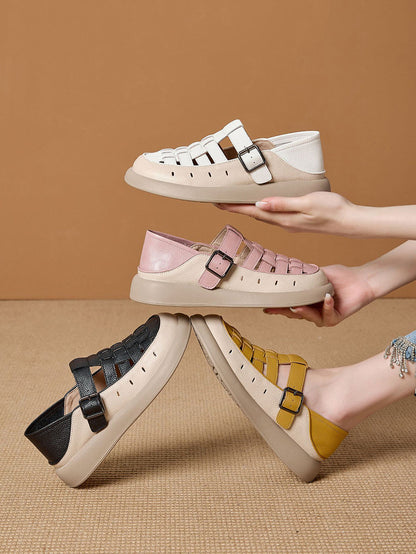 Casual Leather Genuine Weave Shoes Flat Summer Women
