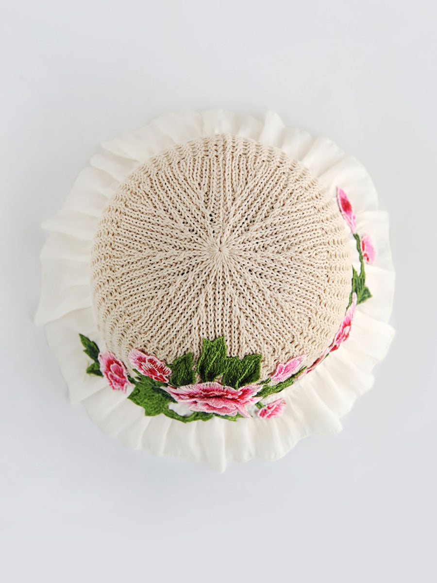 Flower Lace Spliced Women Sunproof Embroidery Ethnic Hat