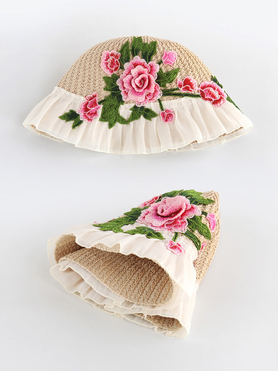 Flower Lace Spliced Women Sunproof Embroidery Ethnic Hat