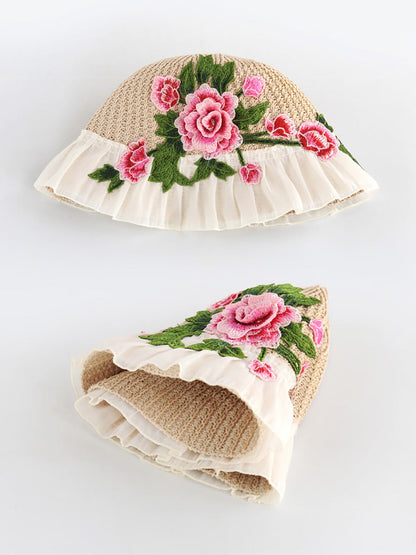 Flower Lace Spliced Women Sunproof Embroidery Ethnic Hat