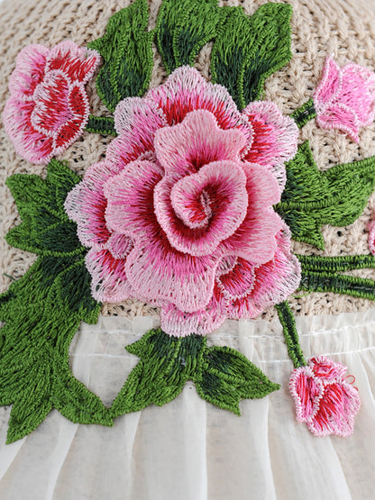 Flower Lace Spliced Women Sunproof Embroidery Ethnic Hat