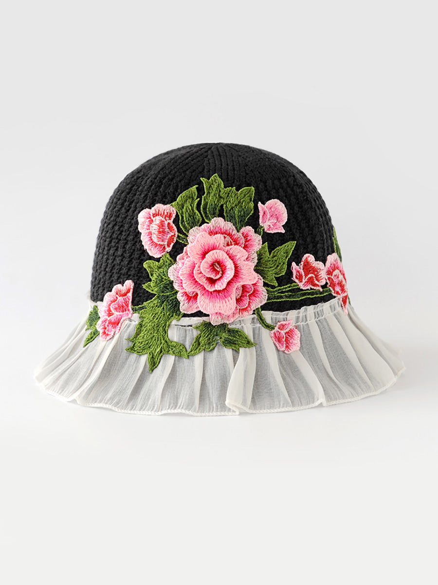 Flower Lace Spliced Women Sunproof Embroidery Ethnic Hat
