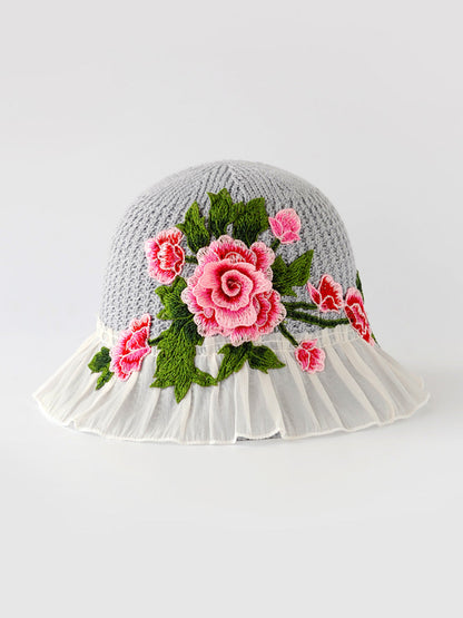 Flower Lace Spliced Women Sunproof Embroidery Ethnic Hat