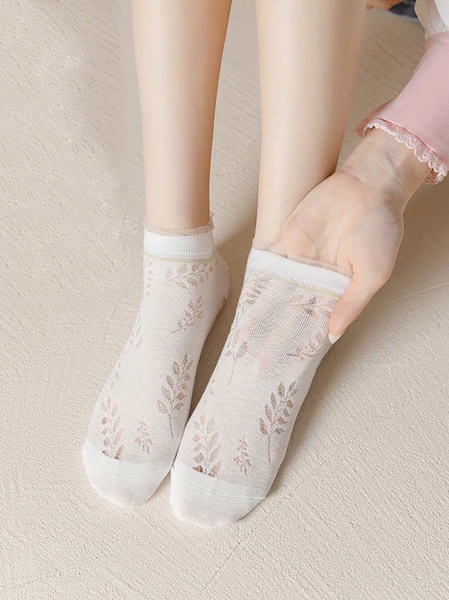 Summer Leaf Women Pairs Socks Cotton 5