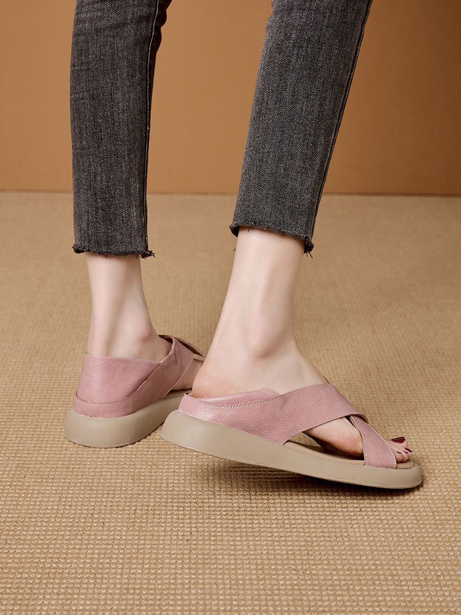 Casual Summer Pure Leather Color Slippers Women