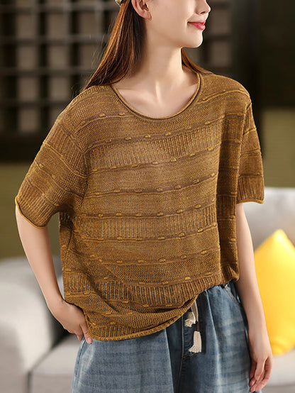 Summer O-Neck Stripe Shirt Knitted Casual Women