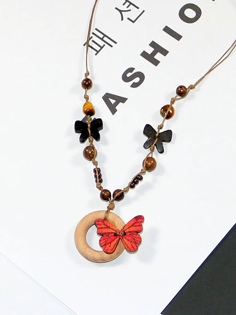 Artsy Bead Women Necklace Butterfly Wooden