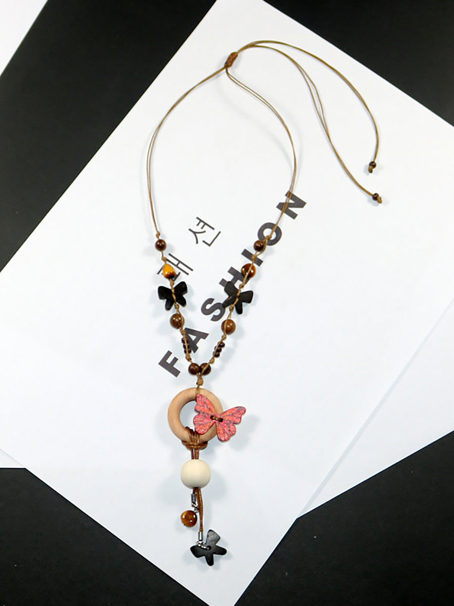 Artsy Bead Women Necklace Butterfly Wooden
