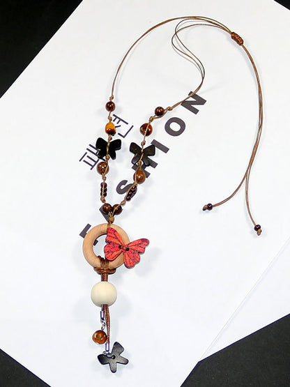 Artsy Bead Women Necklace Butterfly Wooden