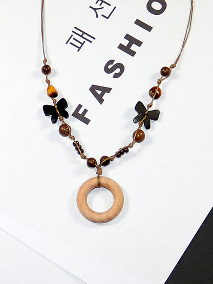 Artsy Bead Women Necklace Butterfly Wooden