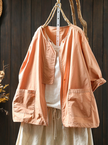 Coat O-Neck Women Color Shirt Zipper Summer Pure