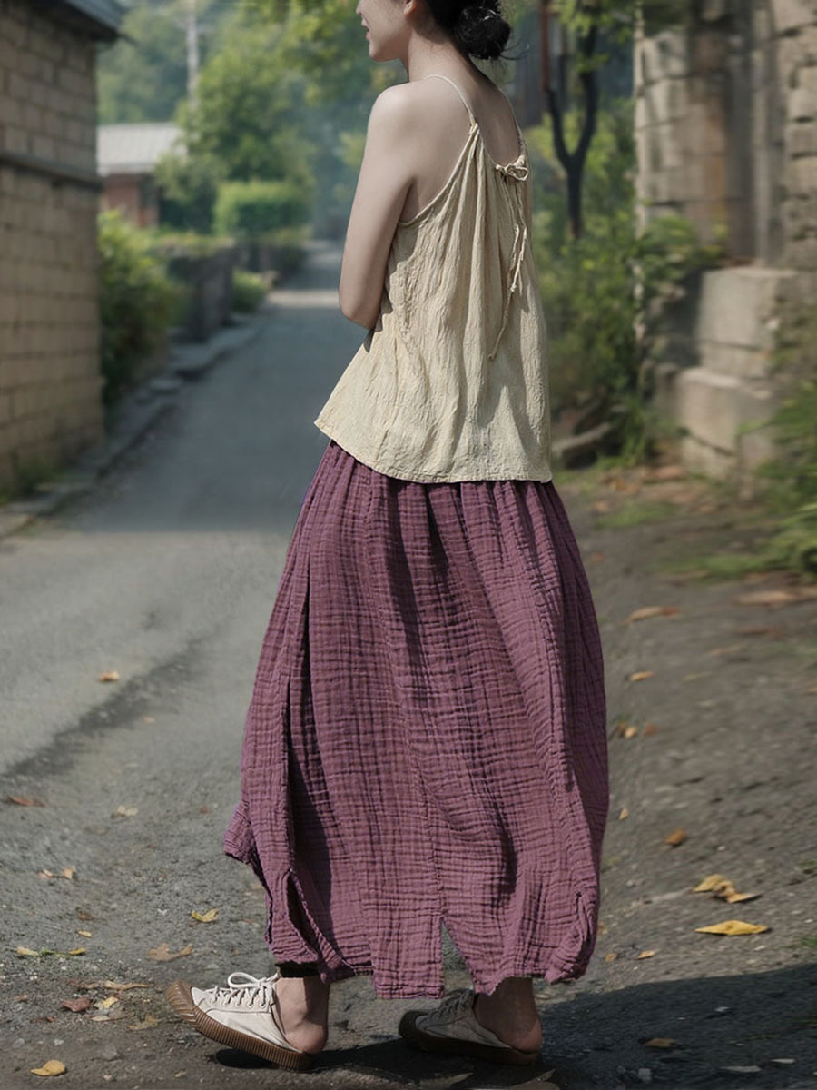 Women 100%Cotton Pure Color Retro Summer Skirt