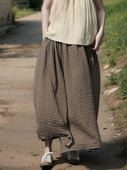 Women 100%Cotton Pure Color Retro Summer Skirt