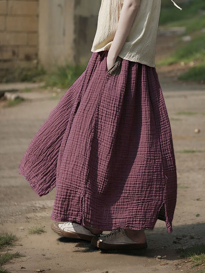 Women 100%Cotton Pure Color Retro Summer Skirt