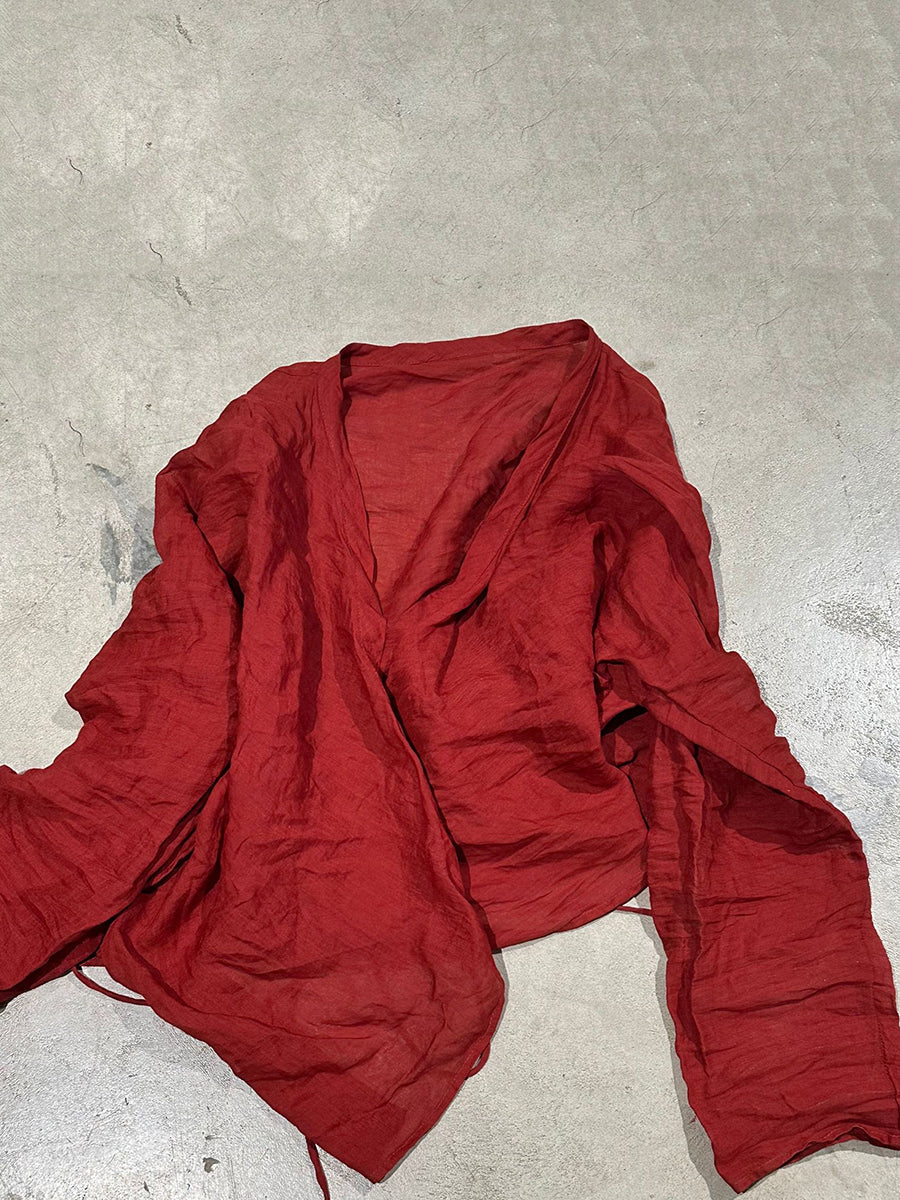 Vintage Shirt Stripe Floral Summer V-Neck Women Ramie