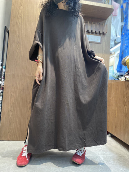 Casual Color Pure Women Dress O-Neck Cotton Maxi Summer