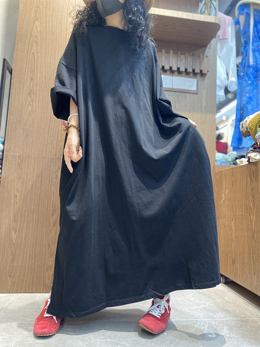 Casual Color Pure Women Dress O-Neck Cotton Maxi Summer