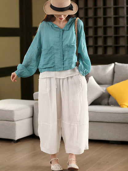 Loose Women Color 100%Ramie Artsy Pure Bloomers Summer