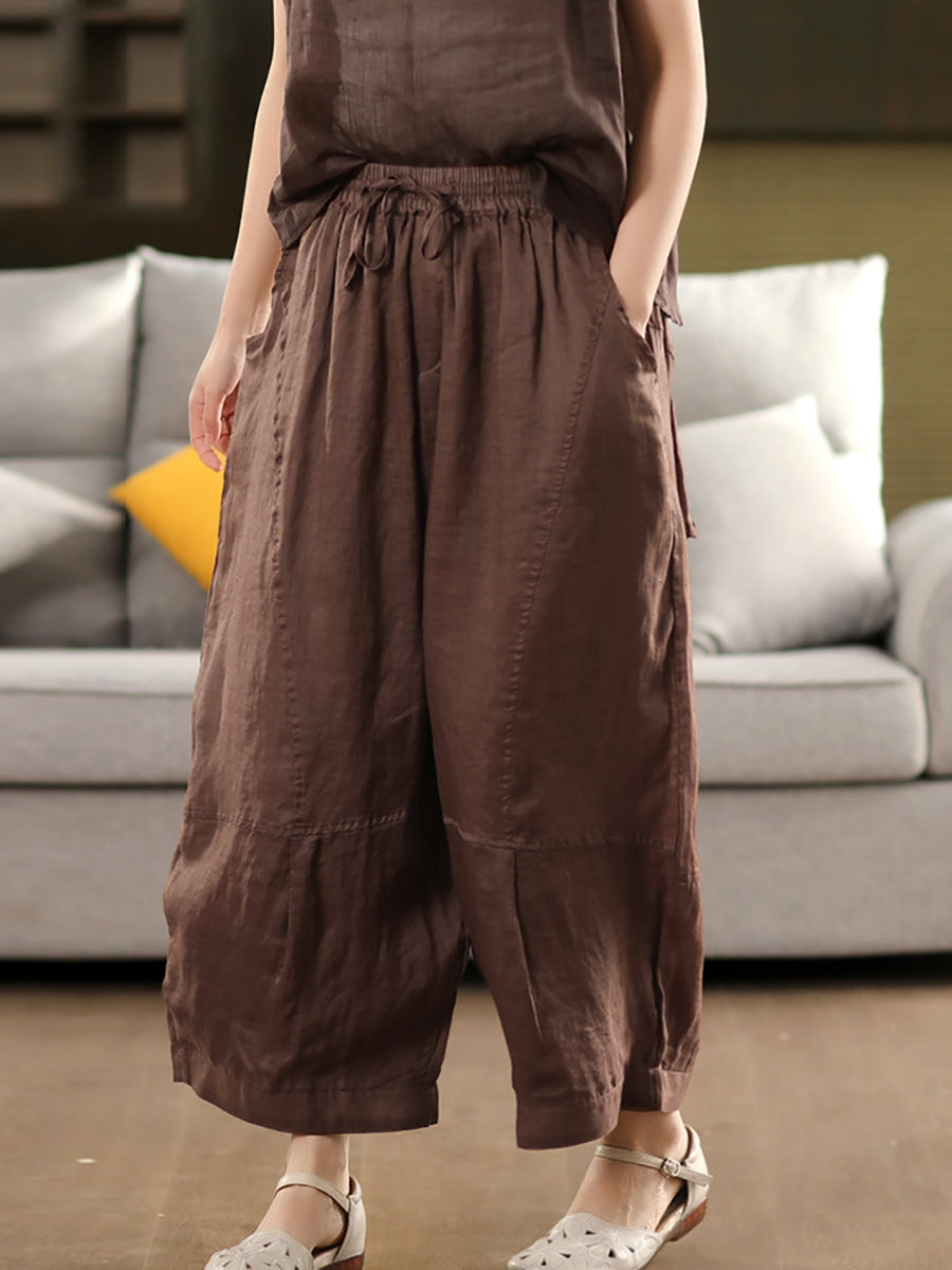 Loose Women Color 100%Ramie Artsy Pure Bloomers Summer